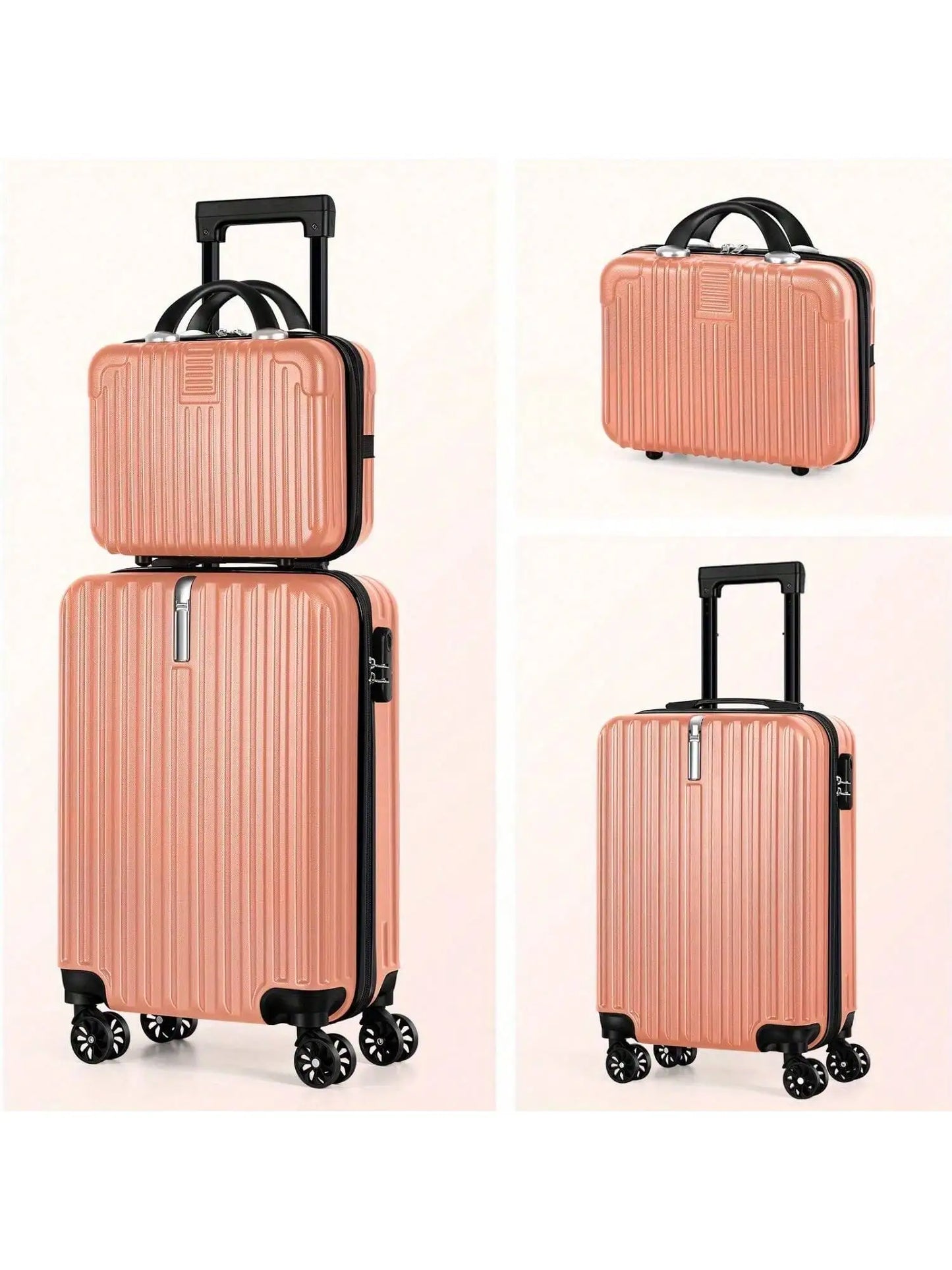2 Piece Hardside Luggage Set Airline Approved 4 Wheels Cosmetic Case