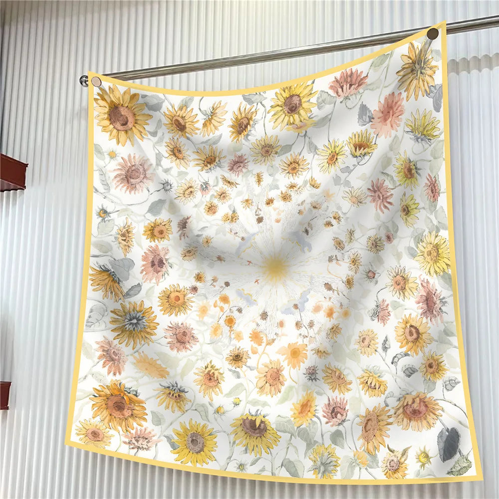 Elegant Silk Floral Square Scarf for Women Hijab Shawl Accessory