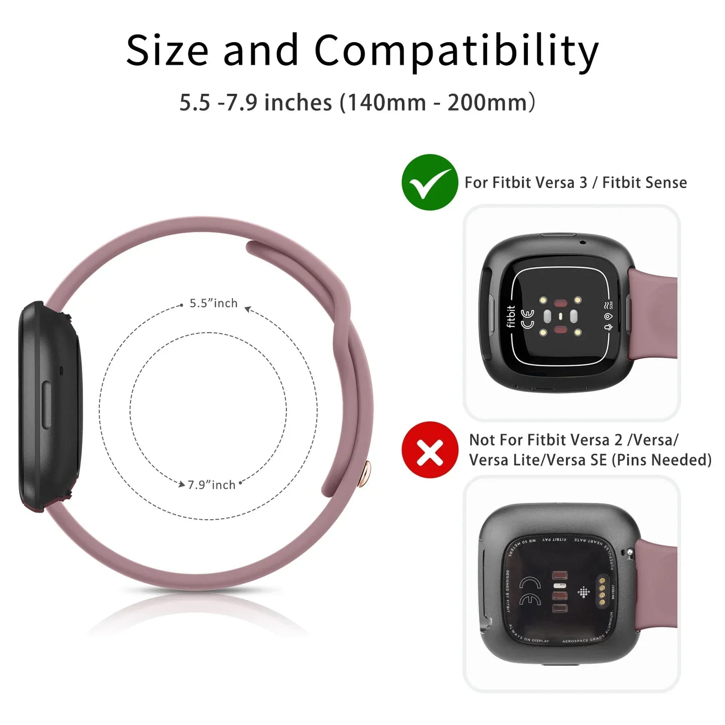 Tobfit Silicone Watch Band for Fitbit Versa Lite and Sense