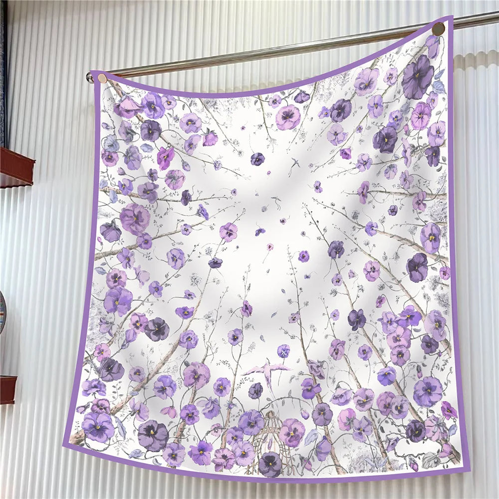 Elegant Silk Floral Square Scarf for Women Hijab Shawl Accessory