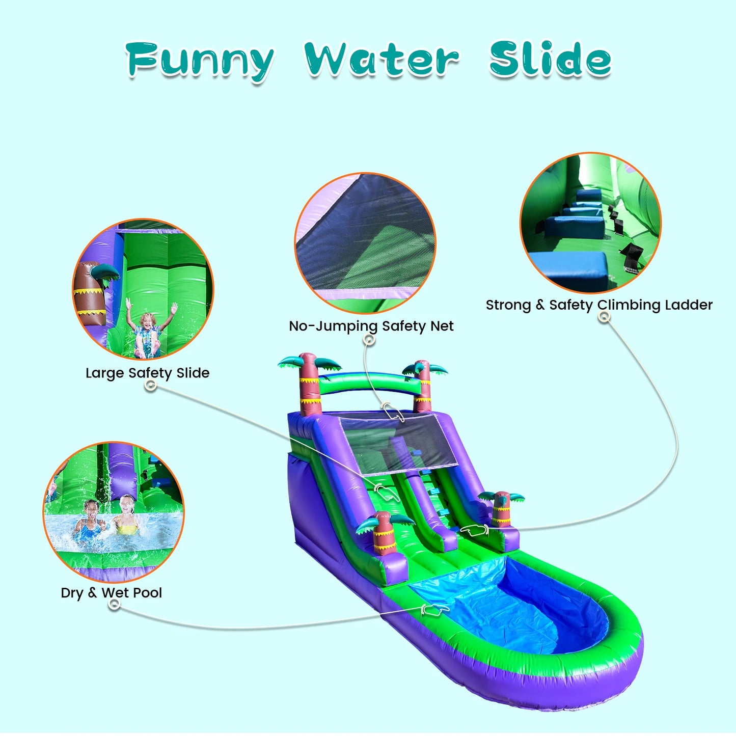 RTS Inflatable Bounce House Tropical Water Slide - Giant Commercial PVC Outdoor Fun For Kids Parties