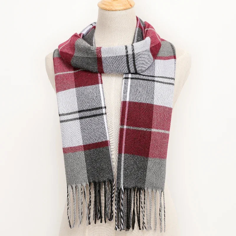 RUNMEICN Unisex Plaid Tassel Winter Scarf For Women Men