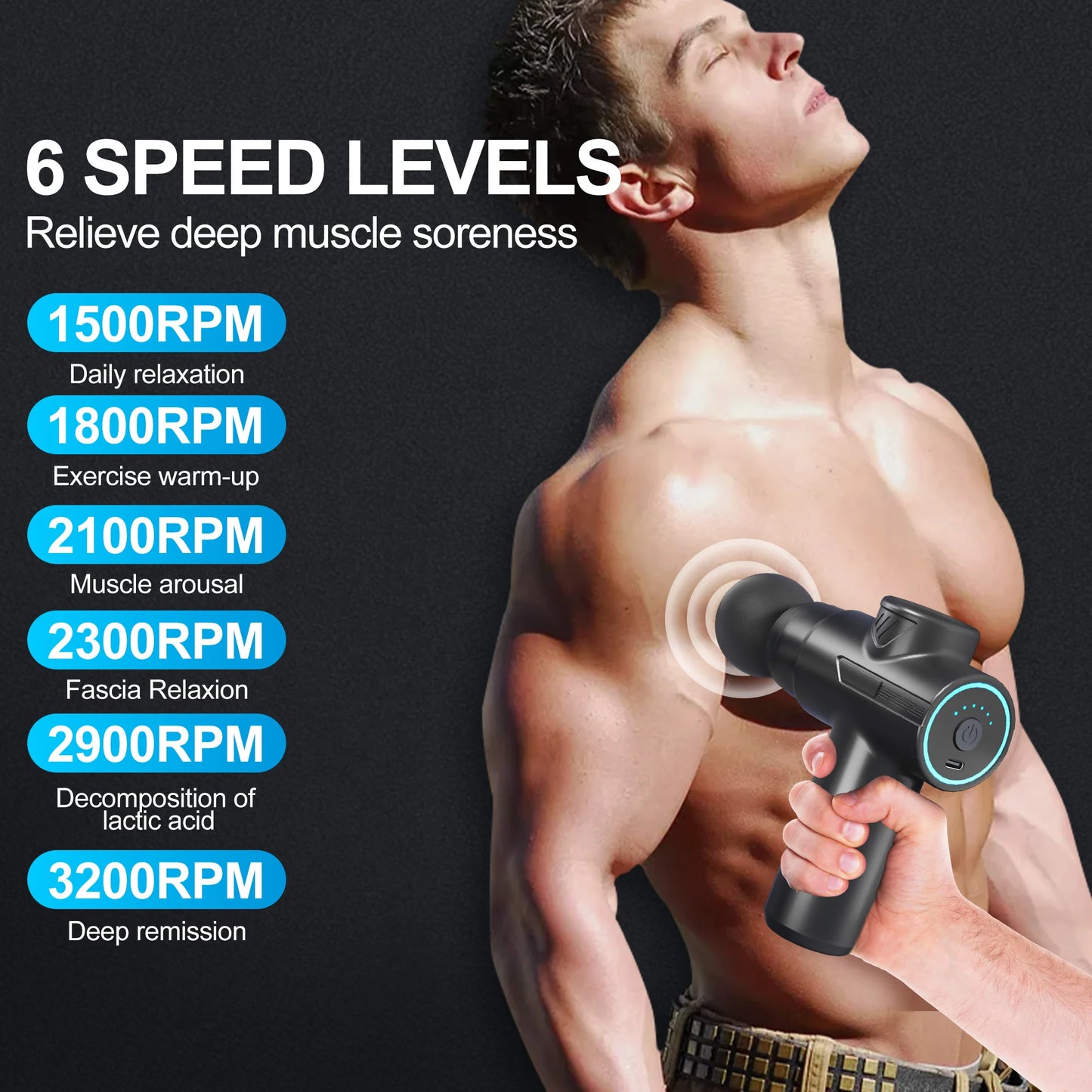 LEERCON Portable Deep Tissue Massage Gun With 6 Speed Levels