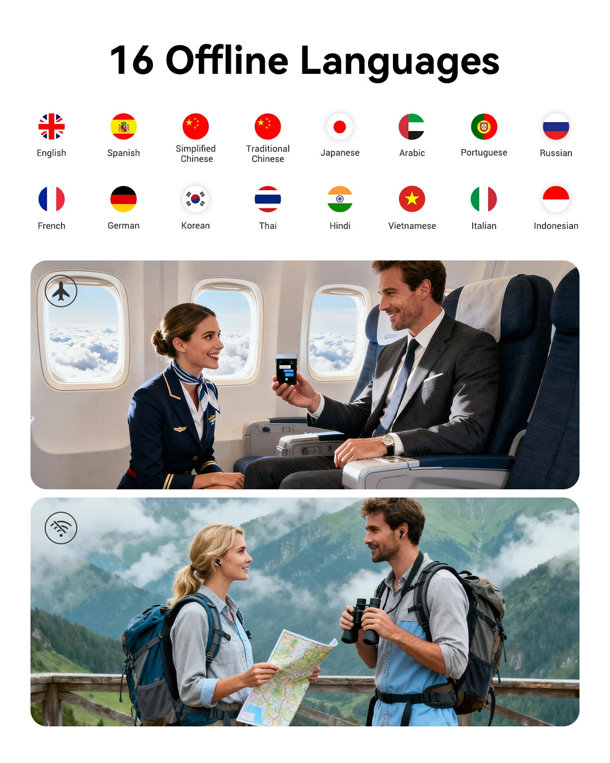 Wooask A9S AI Translator Earbuds Real Time Translation for Travel and Business