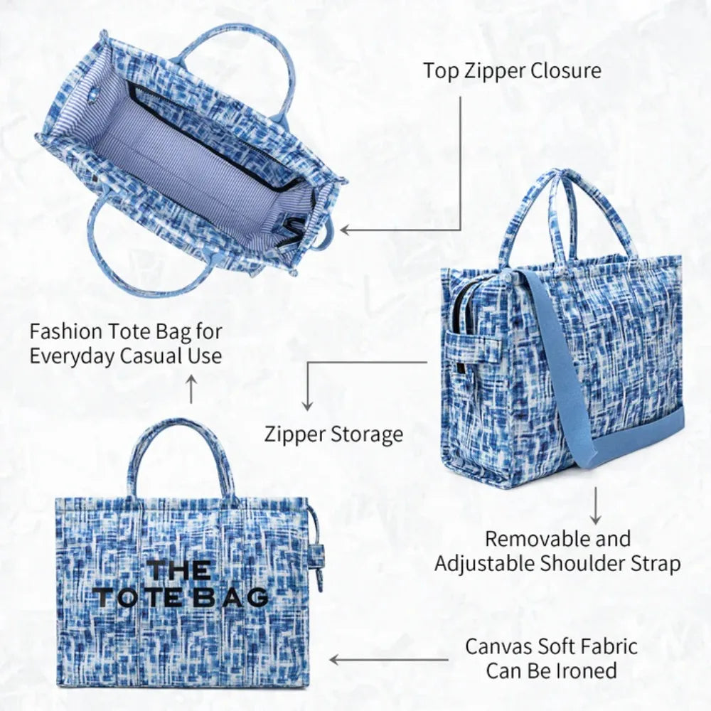 Denim Canvas Tote Bag For Women Large Capacity Casual
