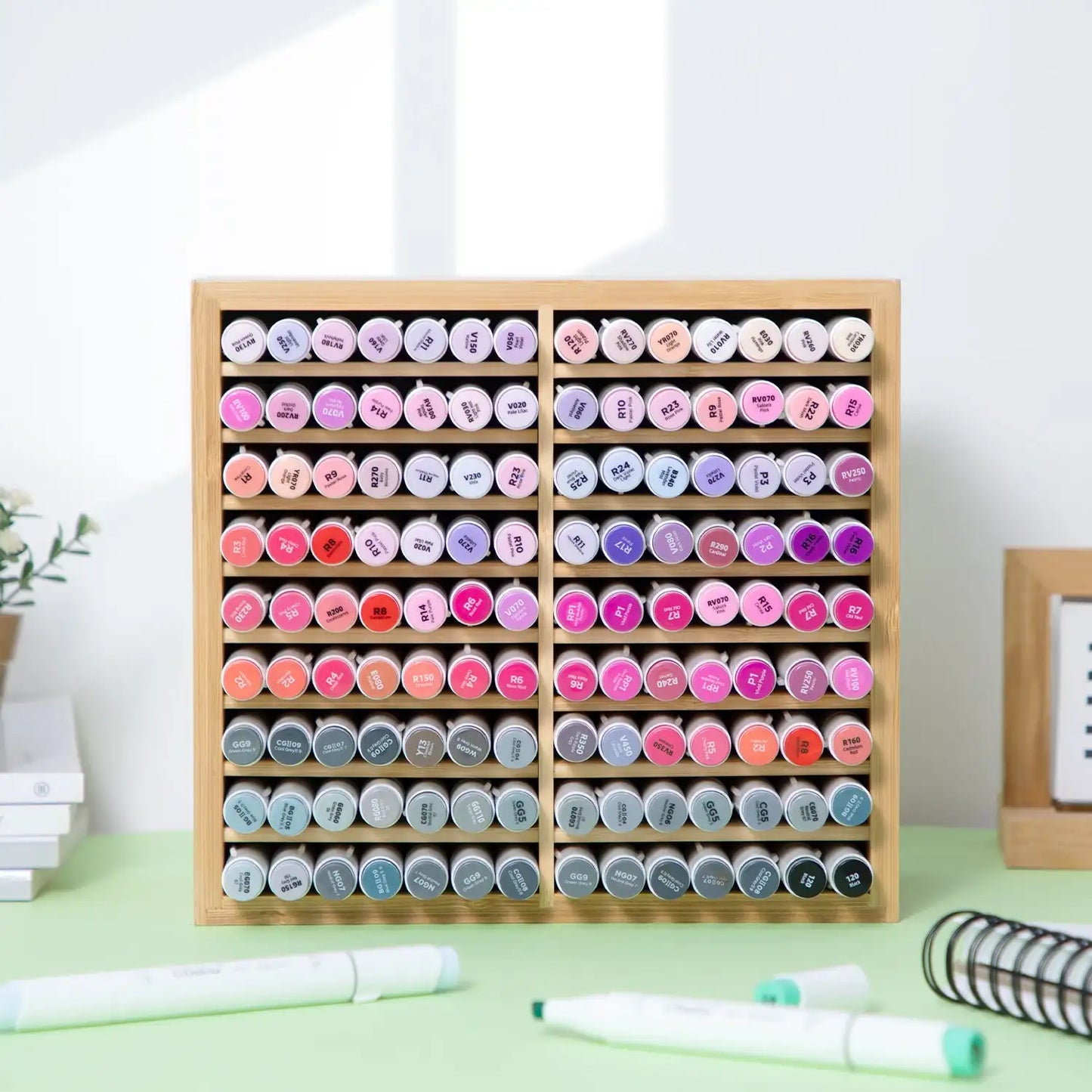 Ohuhu Bamboo Marker Organizer Wood Desk Storage for 126 Markers