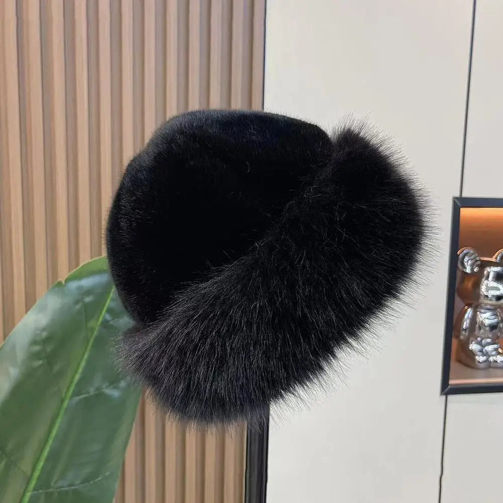 New Fluffy Fur Women's Winter Hat Winter Snow Ski Cap Female Faux Fur Thick Warm Windproof Hat Russian Hat Mink Fisherman's Hat