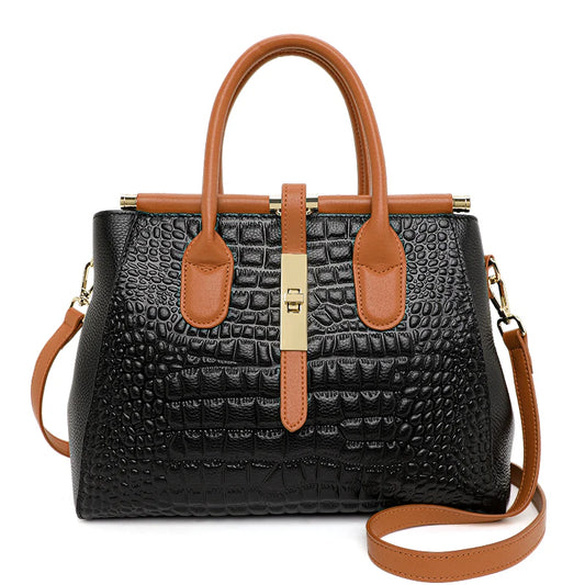 EP.MINGYUANCN Genuine Leather Crocodile Pattern Womens Tote Crossbody Bag LargeCapacity