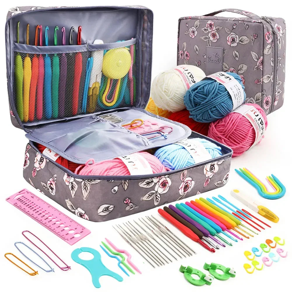 59 Piece Crochet Kit Portable Starter Set With Storage Bag For Beginners Includes Yarn