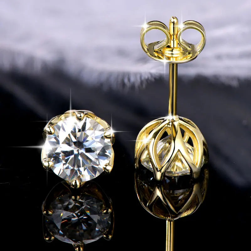 OXTAO Certified Moissanite Circular Stud Earrings In Gold Filled Setting