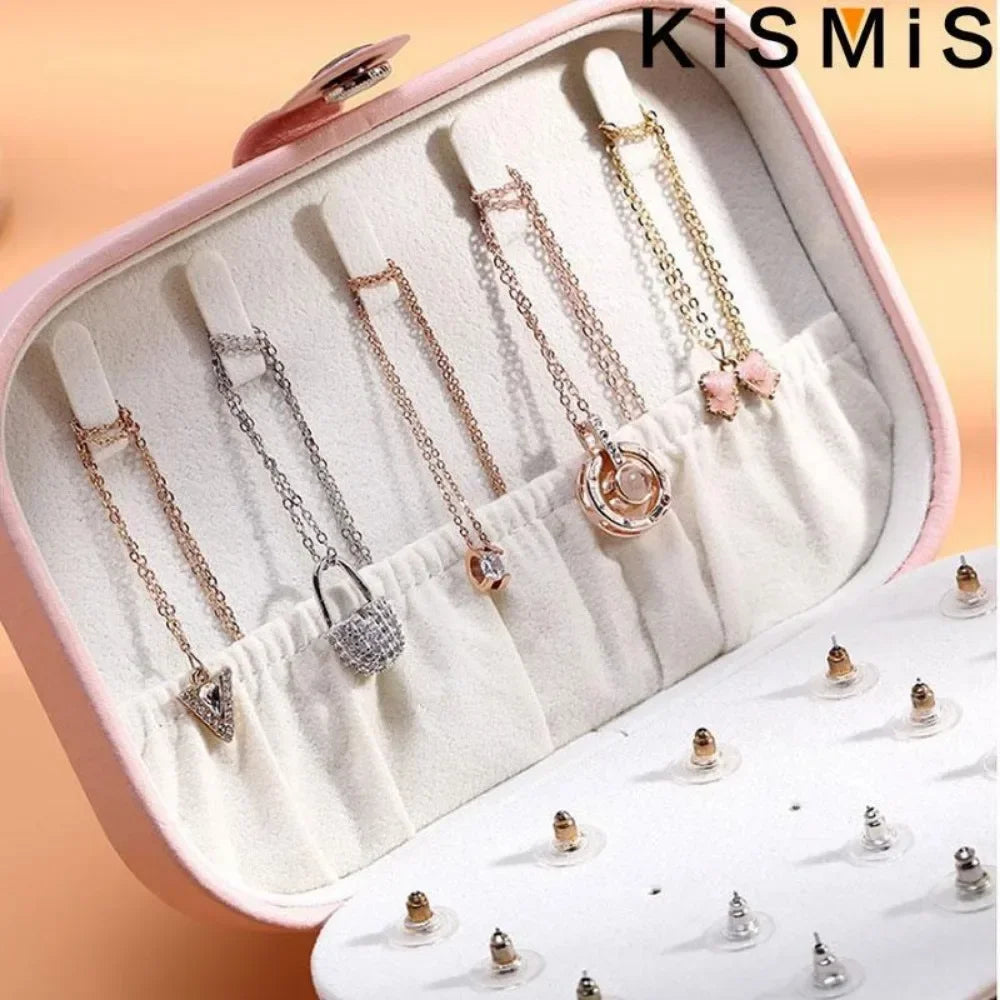 KISMIS PU Leather Jewelry Organizer Box With Travel Compartments