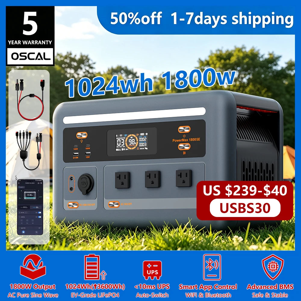 OSCAL PowerMax 1800SE Portable Power Station With LiFePO4 Battery