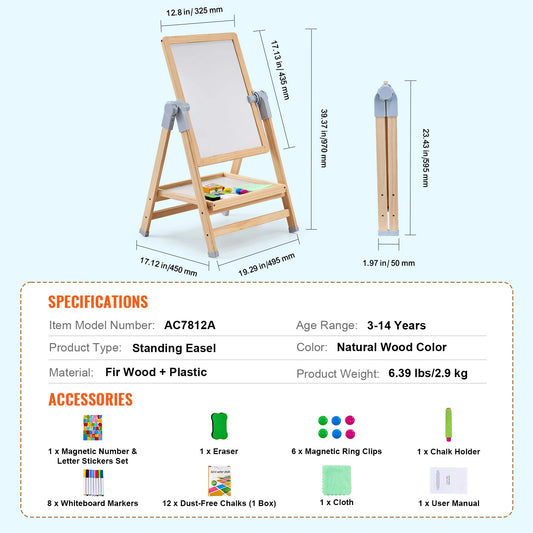 SucceBuy Standing Magnetic Drawing Board Easel For Kids With Accessories