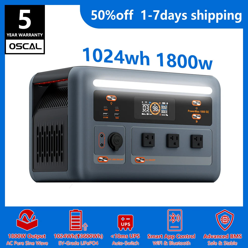 OSCAL PowerMax 1800SE Portable Power Station With LiFePO4 Battery