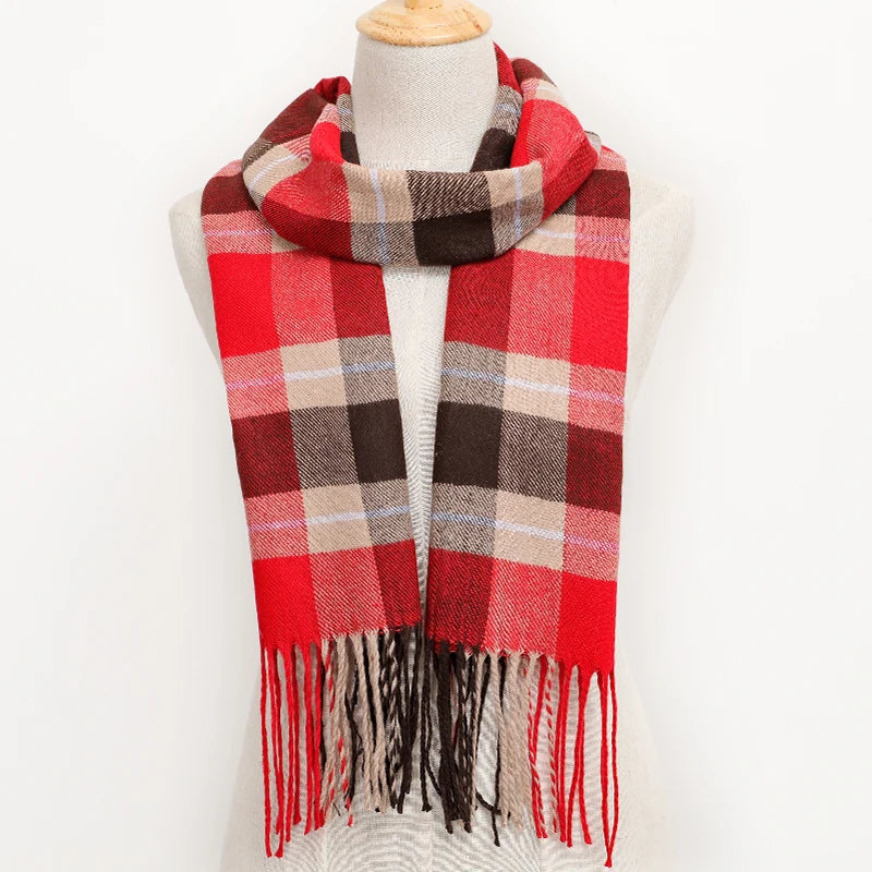 RUNMEICN Unisex Plaid Tassel Winter Scarf For Women Men