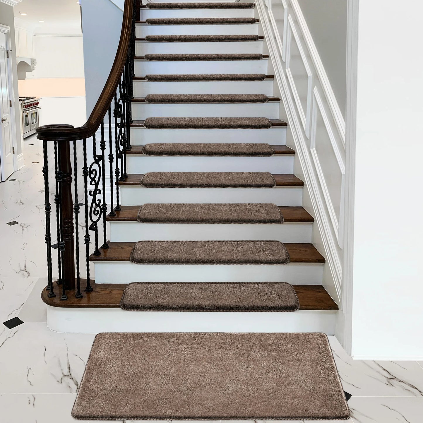 None Bullnose Non-Slip Stair Treads Ultra Plush Washable Adhesive Carpet Mats For Elderly And Pets - Safe And Non Slip