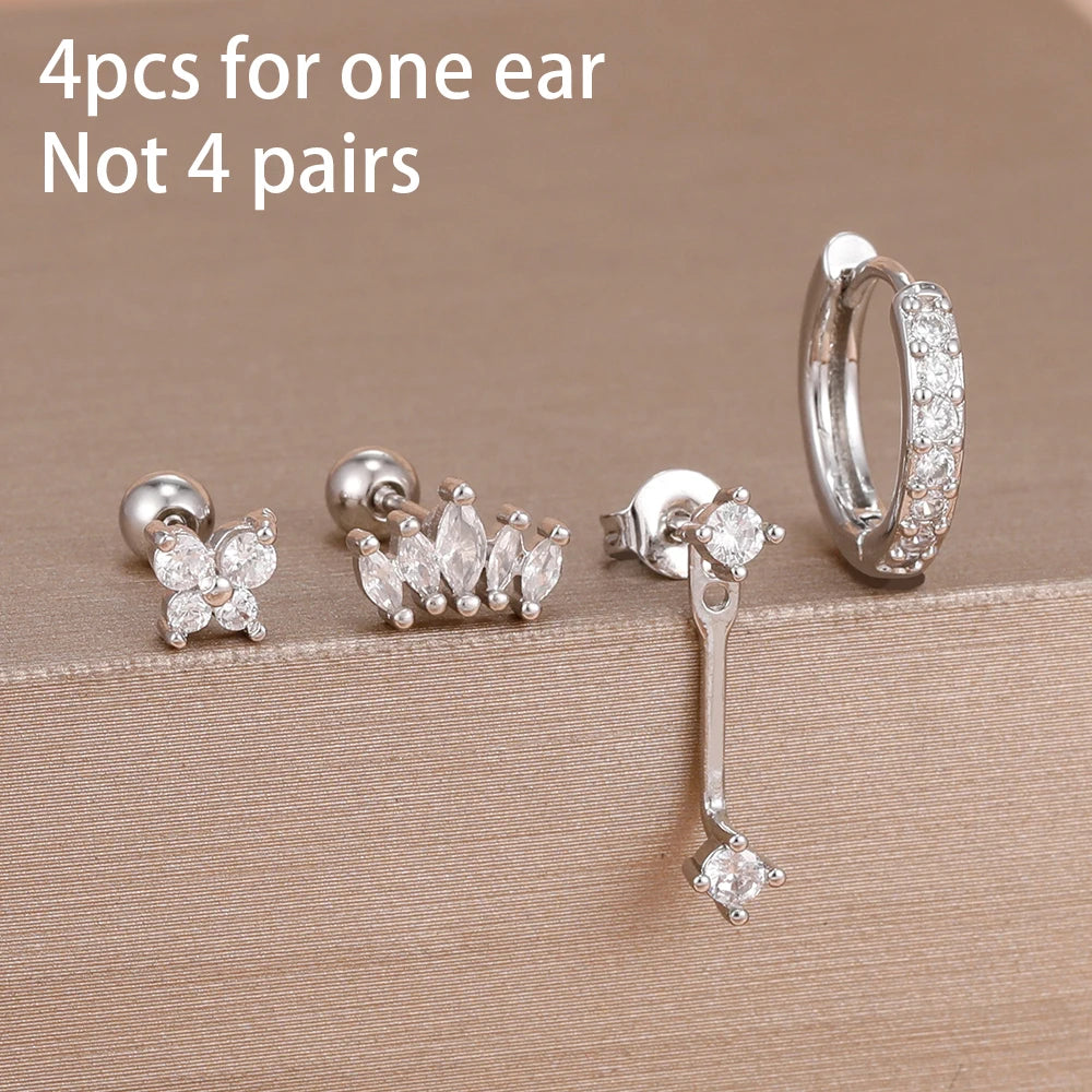 Korean Stainless Steel Zircon Water Drop Earrings Set for Women
