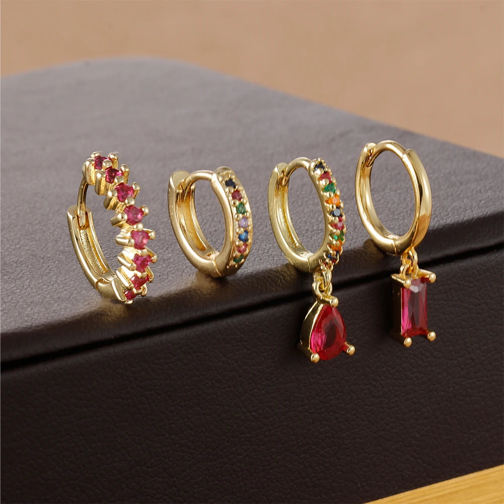 Korean Stainless Steel Zircon Water Drop Earrings Set for Women