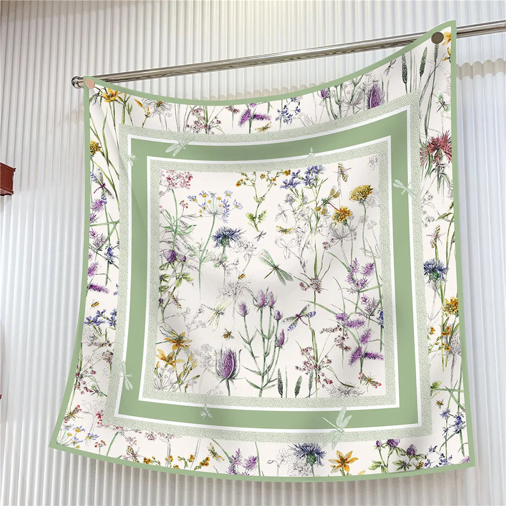 Elegant Silk Floral Square Scarf for Women Hijab Shawl Accessory