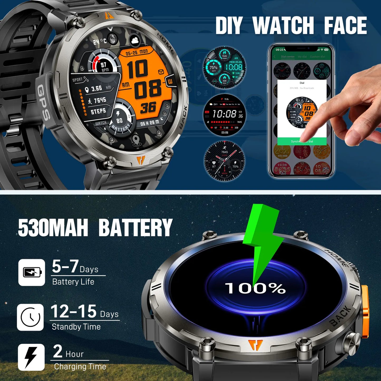 EIGIIS KE3 Smartwatch for Men Bluetooth Health Monitor