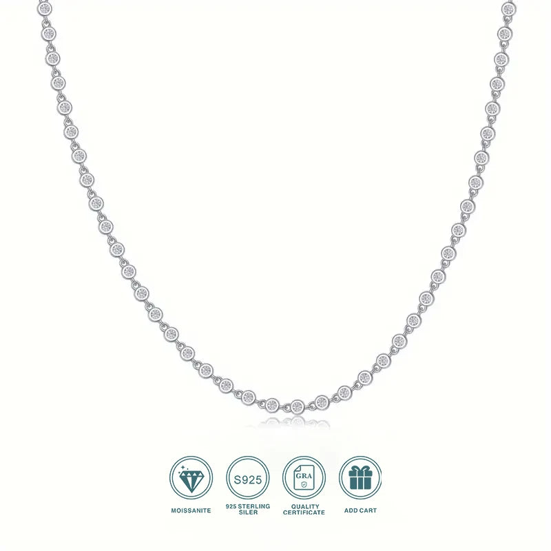 Moissanite Tennis Necklace 925 Sterling Silver 18K Gold Plated Adjustable
