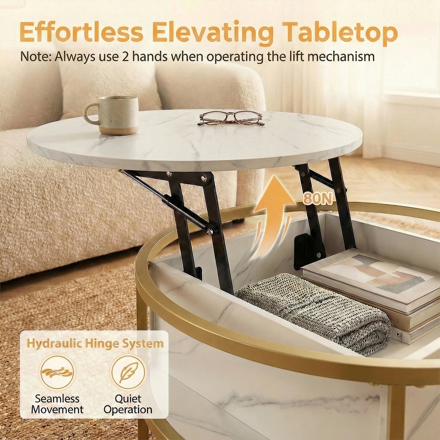HOMASIS Lift Top Coffee Table With Hidden Compartment And Shelves