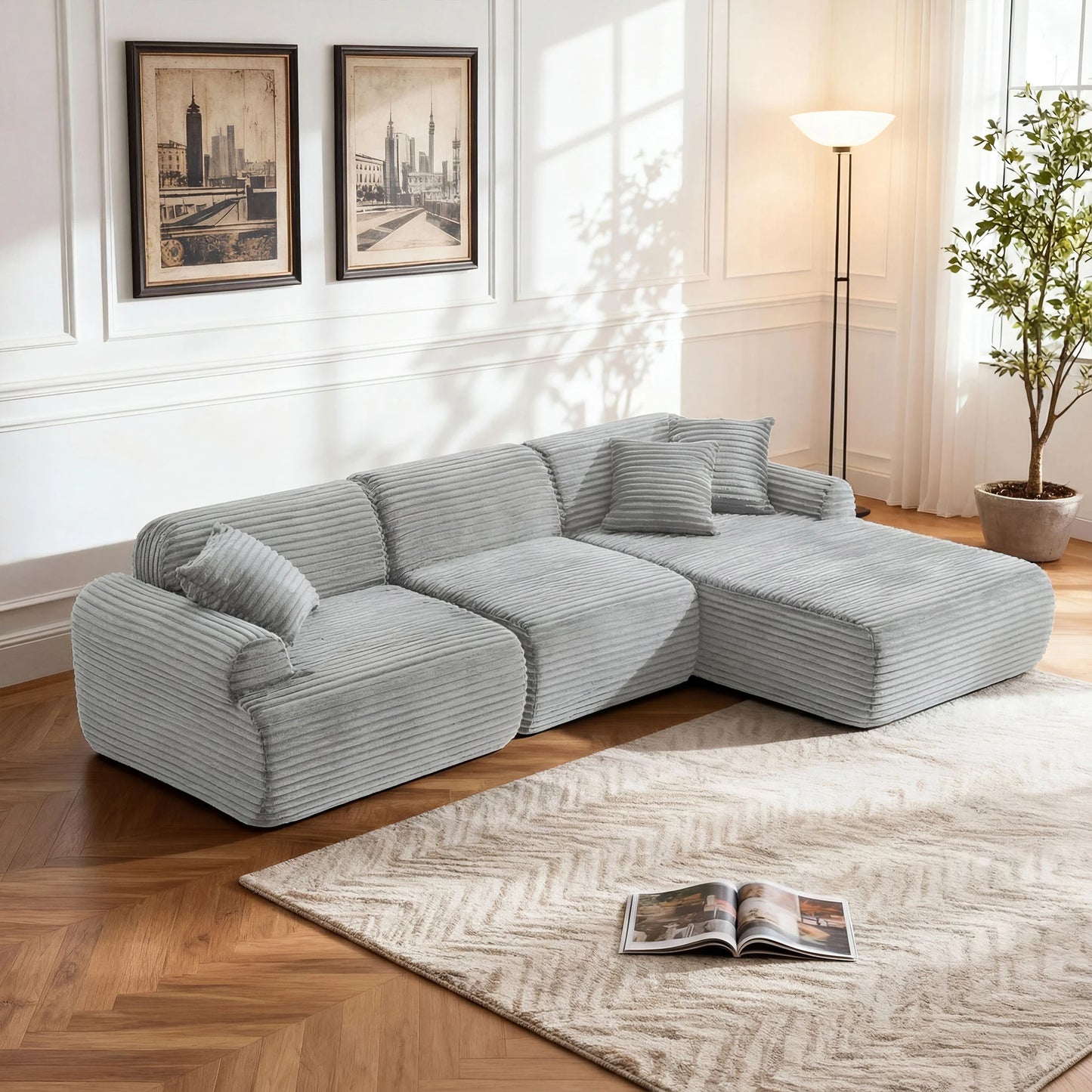 THOLASIS L Shaped Modular Leather Sofa For Family Spaces