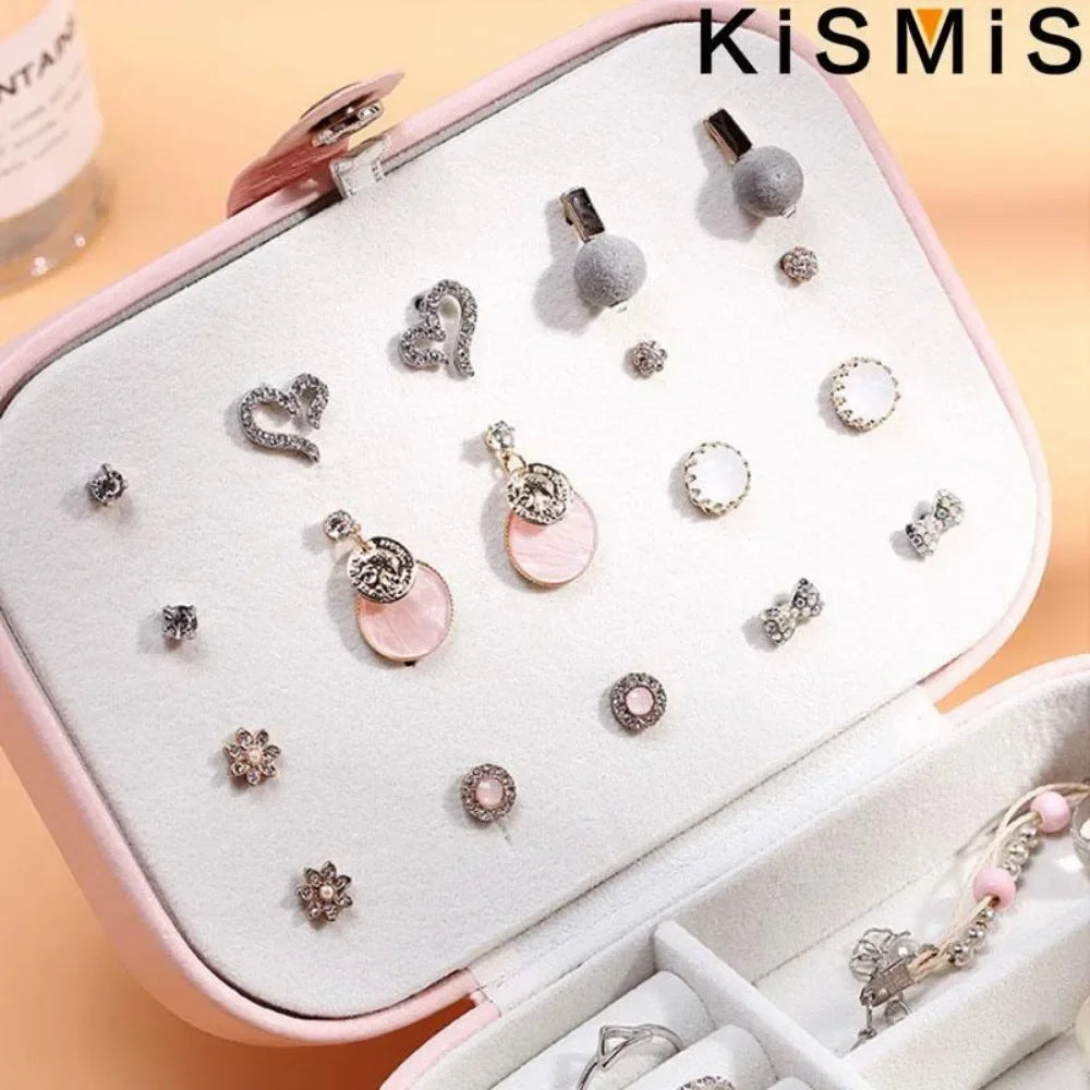 KISMIS PU Leather Jewelry Organizer Box With Travel Compartments