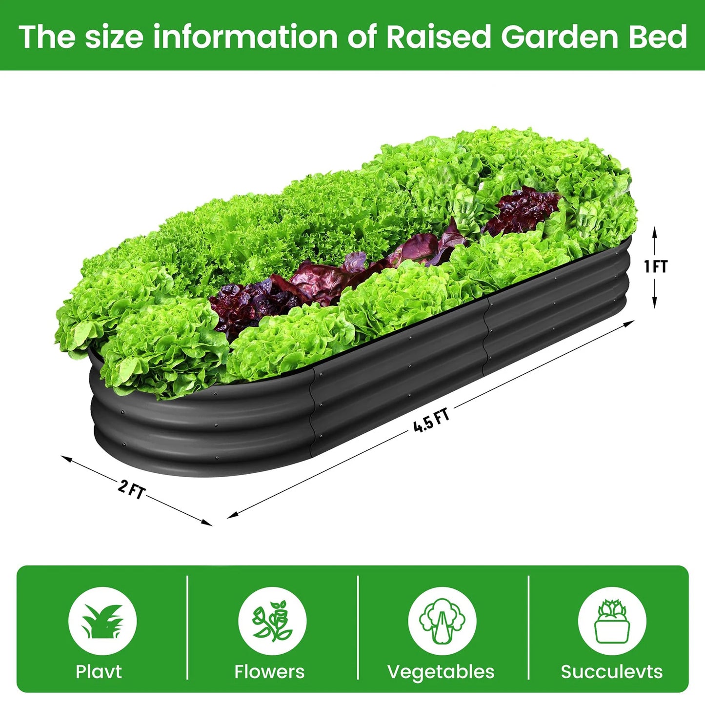 HiMISS 2 Pack Oval Raised Garden Bed Galvanized Metal Planter Box