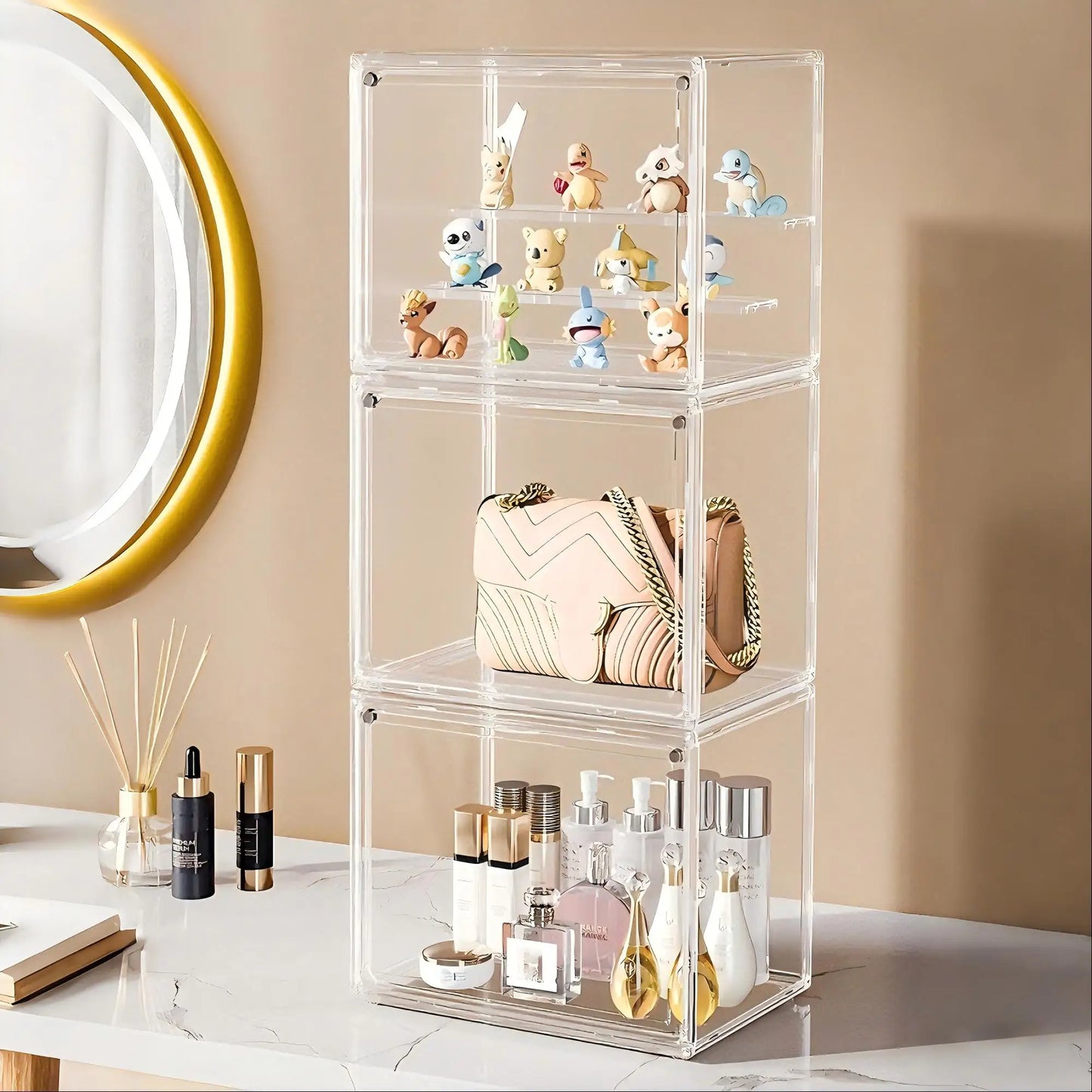 Stackable Acrylic Display Case With Magnetic Door For Figures