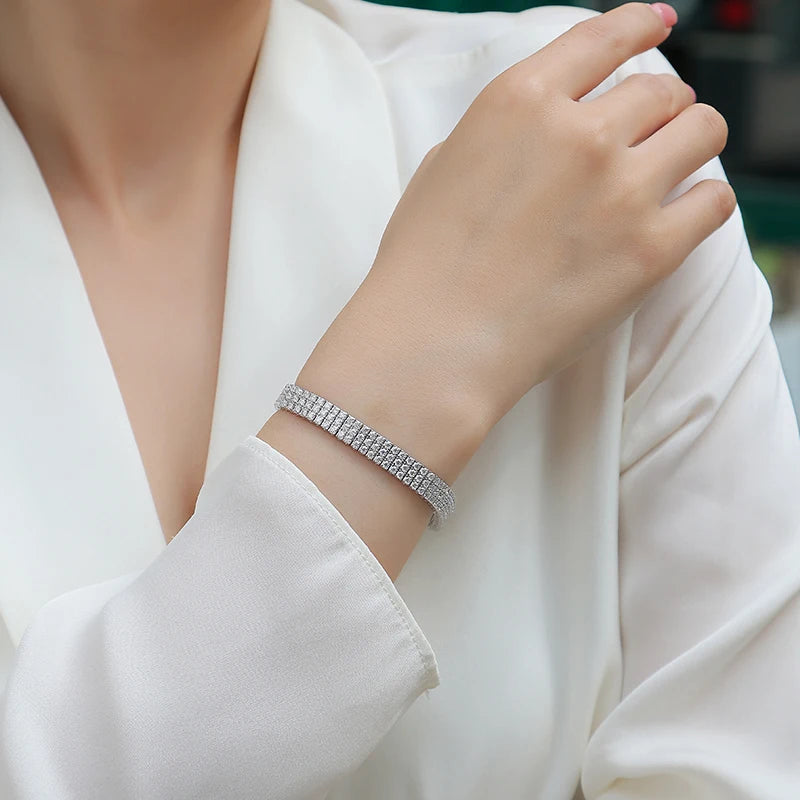 JIUZUAN Moissanite Wide Tennis Bracelet 925 Sterling Silver 18K Gold Plated Jewelry For Women Gift