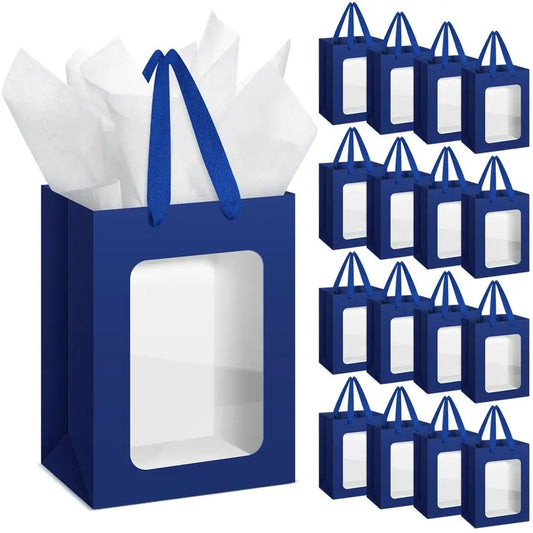 Generic Kraft Clear Gift Bags With Tissue Paper - Transparent Window Bags With Handles For Business Use 10x7x5 Inches