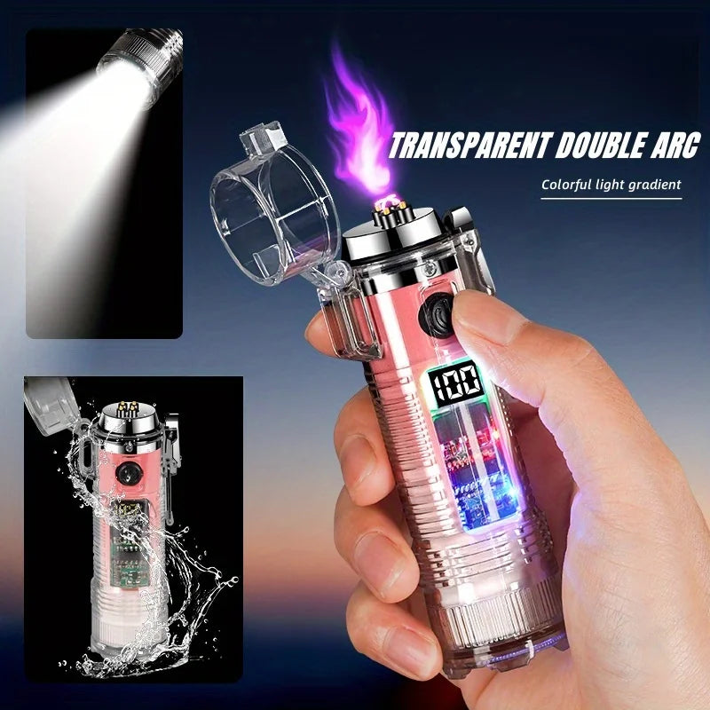 TopFlames Transparent Cylindrical Arc Plasma Lighter With Flashlight TypeC