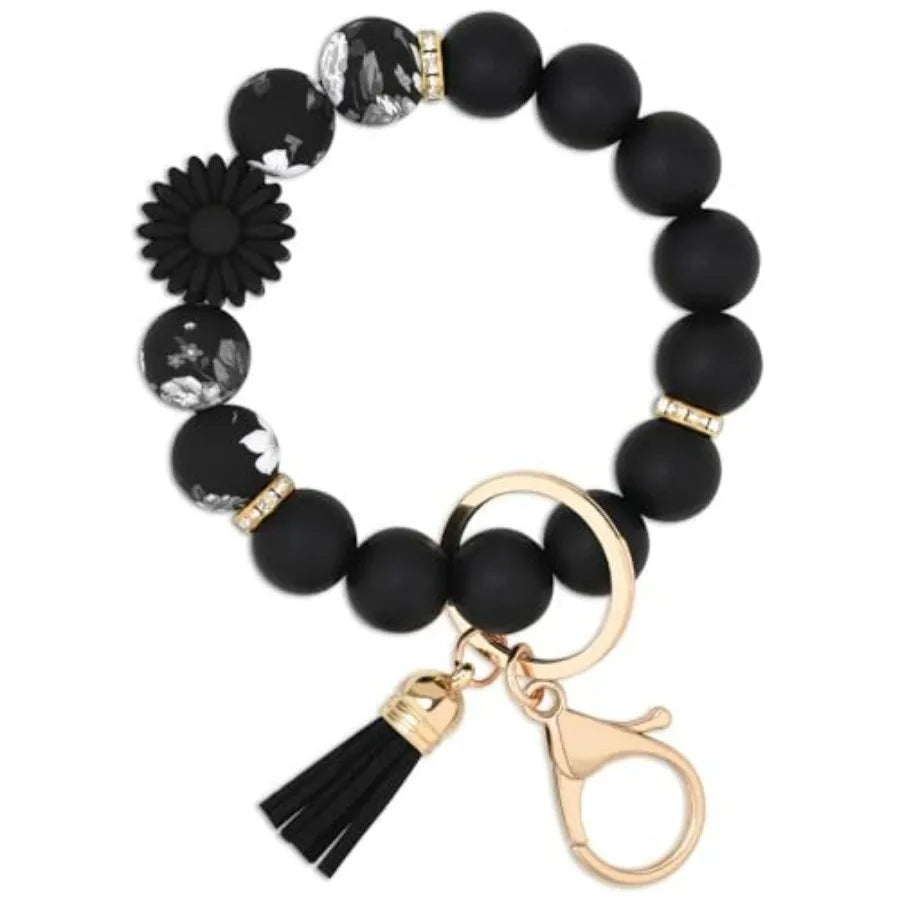 Silicone Beaded Keychain Wristlet For Women And Girls