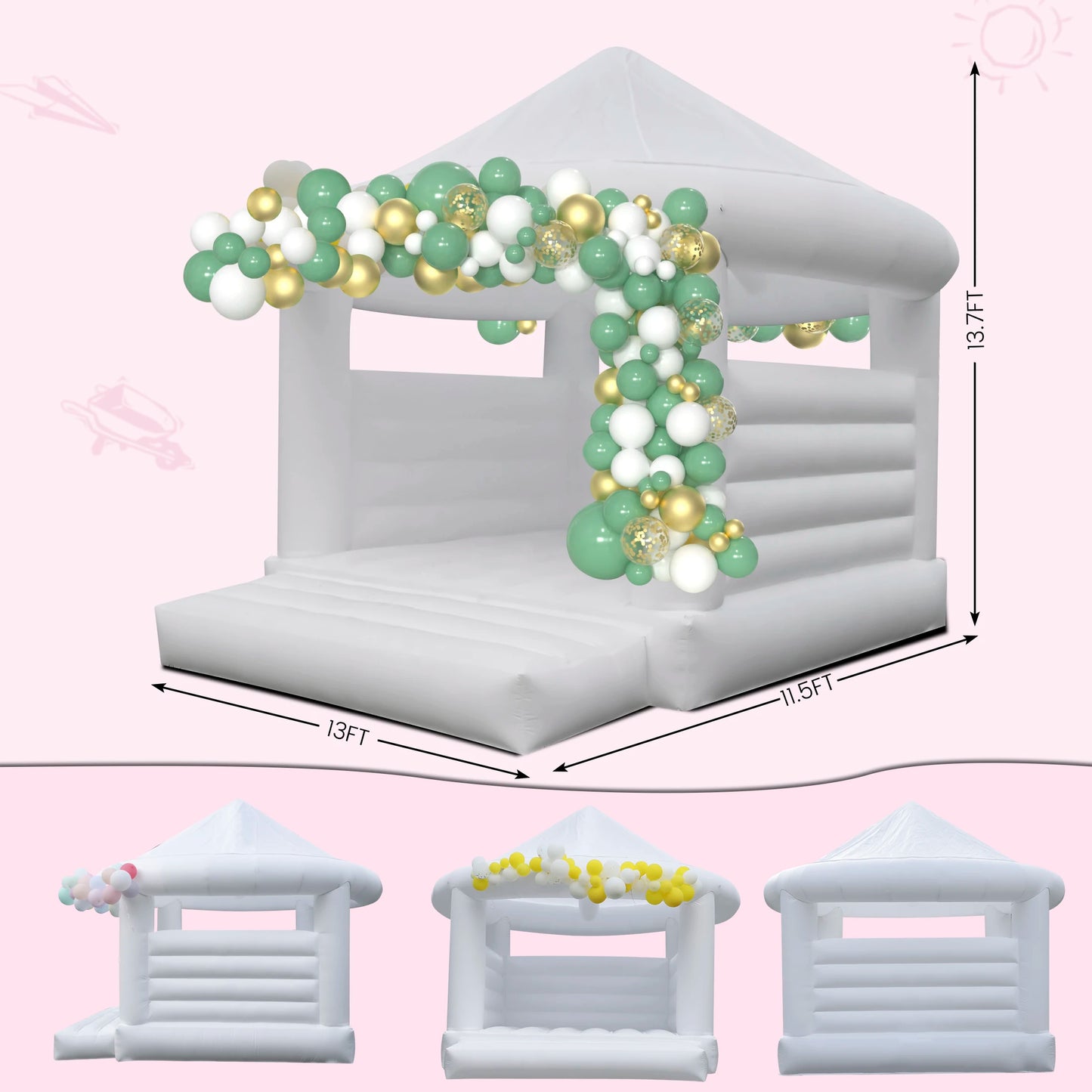 King Inflatable 14ft Commercial White Trampoline Castle For Kids - Durable PVC Build For Safe Play