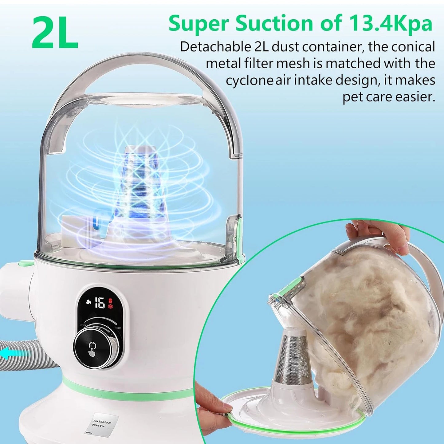 DishyKooker Pet Grooming Kit With 2L Vacuum And 5 Tools