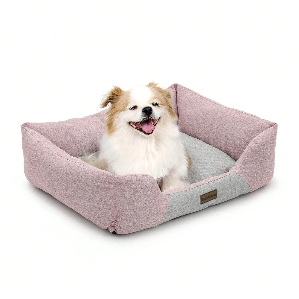 Machine Washable Cozy Linen Dog Bed For Dogs And Cats