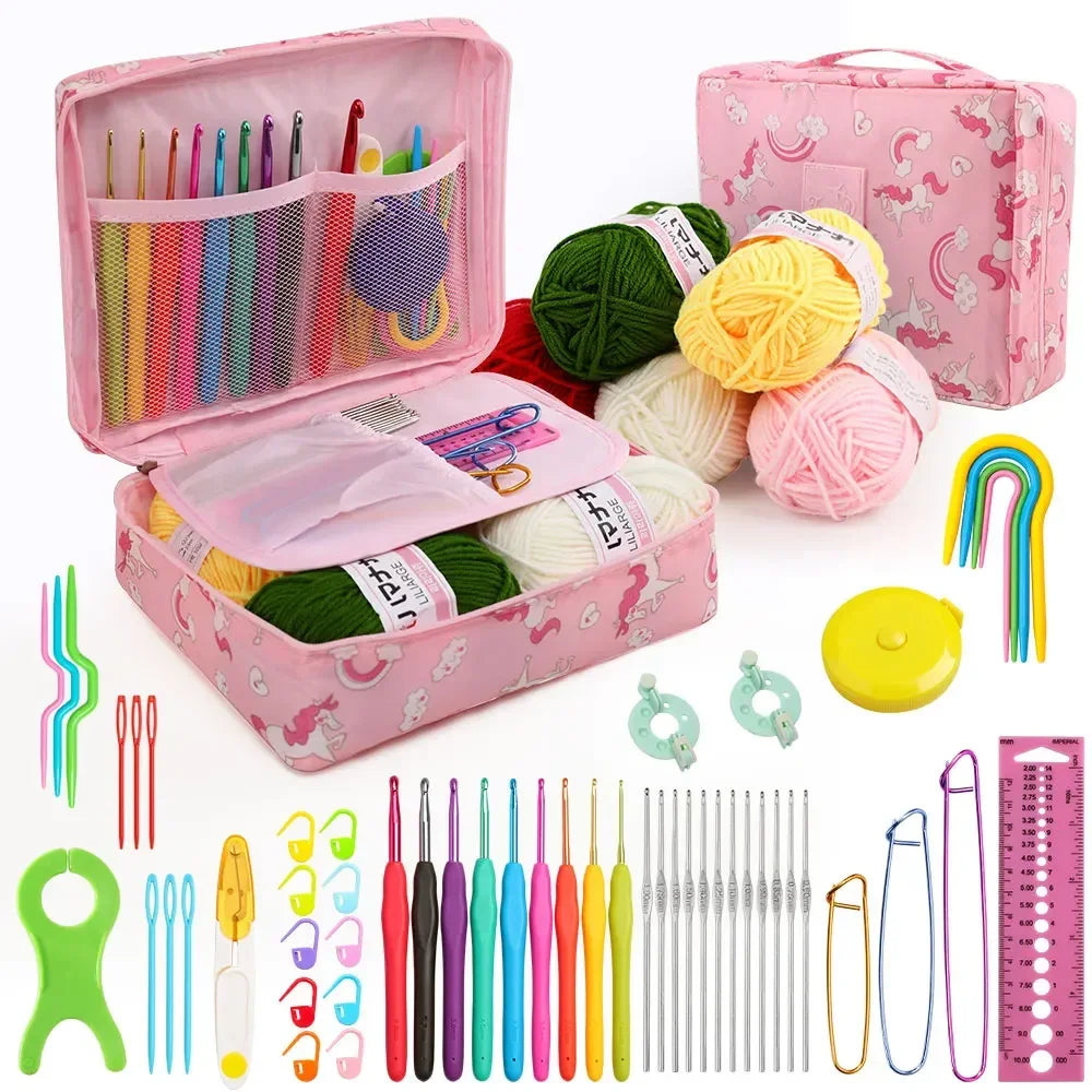 59 Piece Crochet Kit Portable Starter Set With Storage Bag For Beginners Includes Yarn