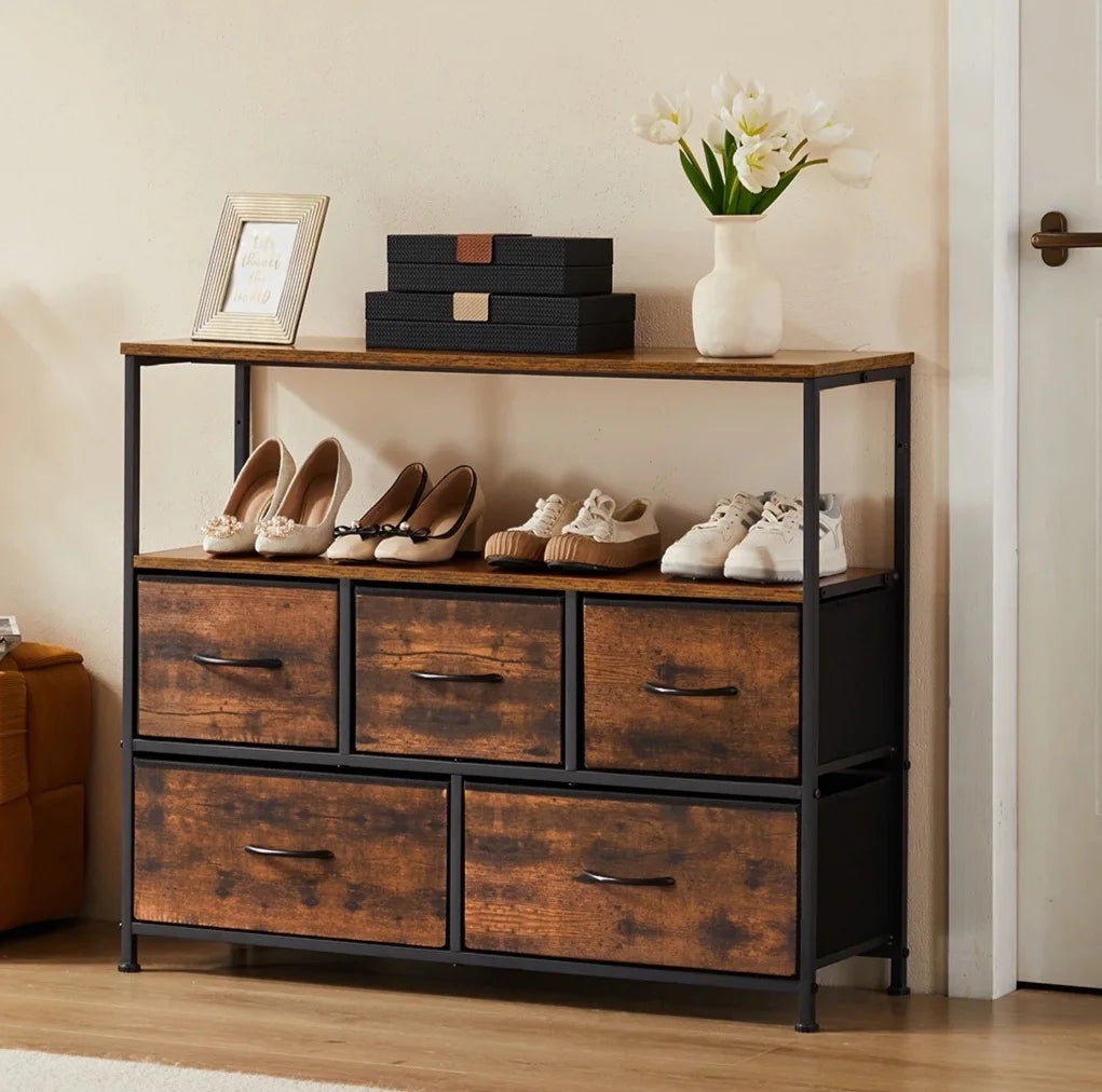 JHK Five Drawer Shoe Cabinet TV Stand With Storage
