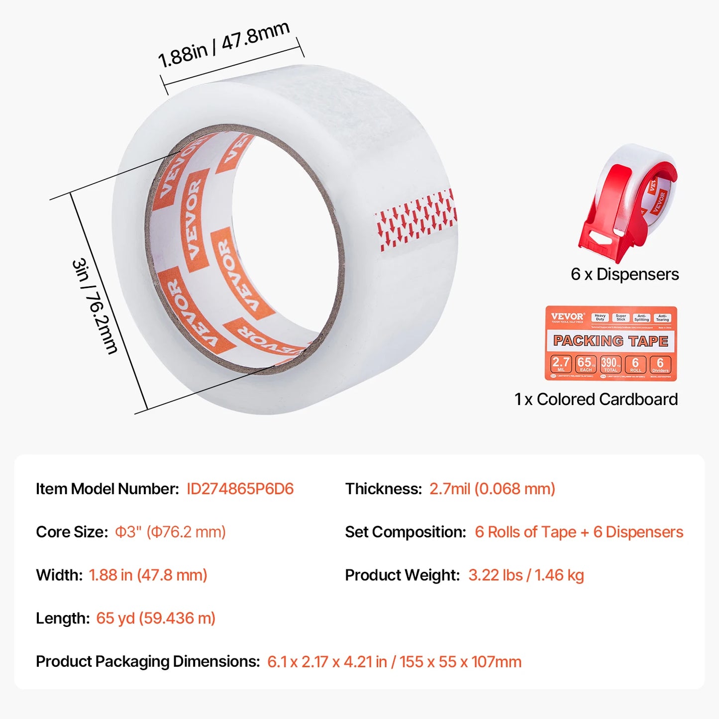 BOPP Packing Tape With Dispenser For Box Shipping Heavy Duty