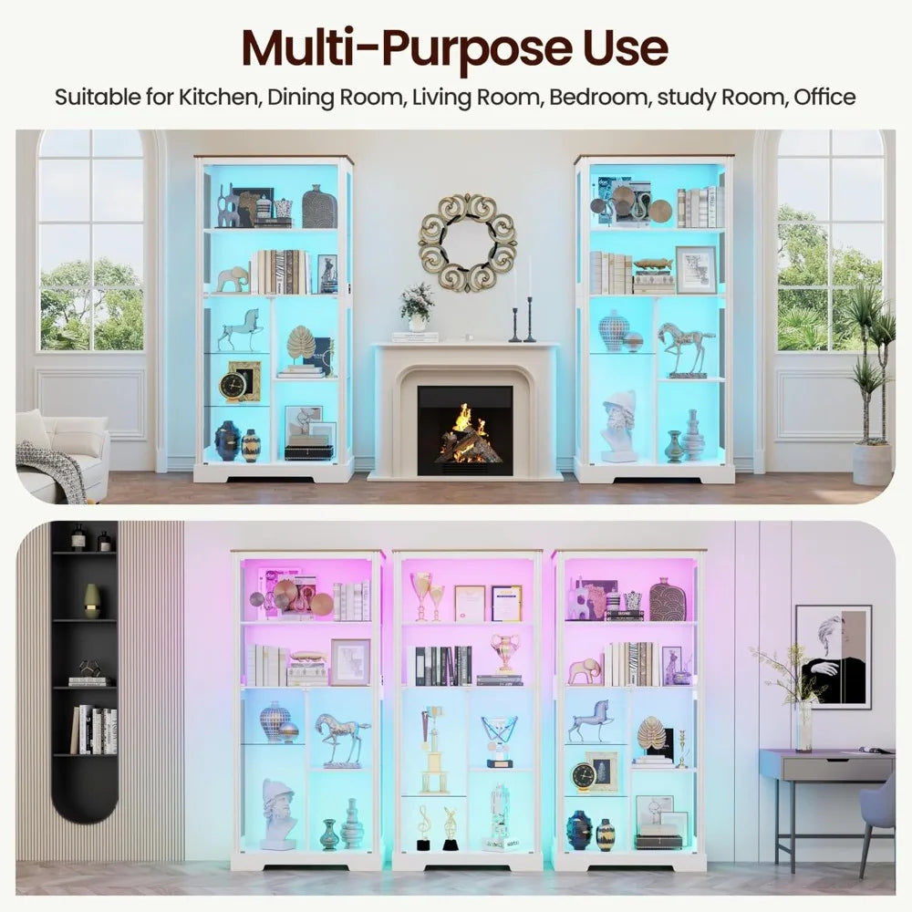 Glass Display Cabinet With RGB Lighting And 7 Tier Curio