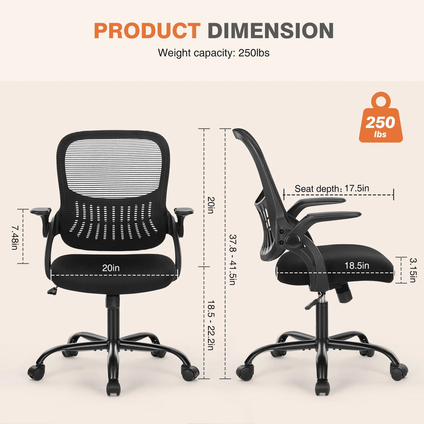 JHK Ergonomic Mid Back Mesh Office Chair With Lumbar Support