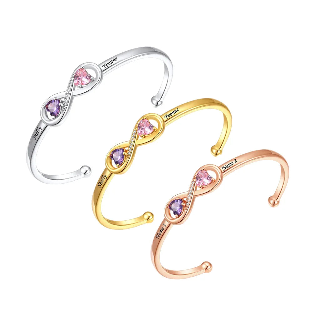Custom Engraved Heart Birthstone Hand Copper Cuff Bracelet