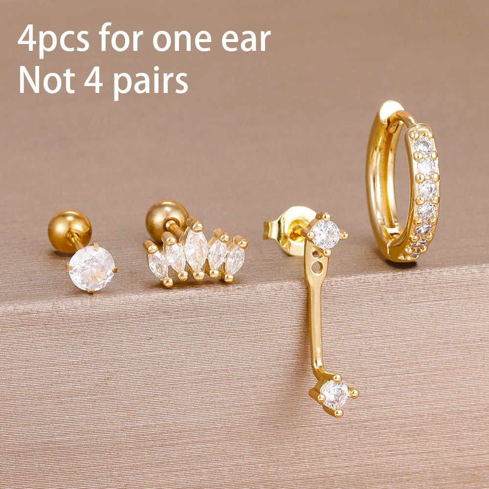 Korean Stainless Steel Zircon Water Drop Earrings Set for Women