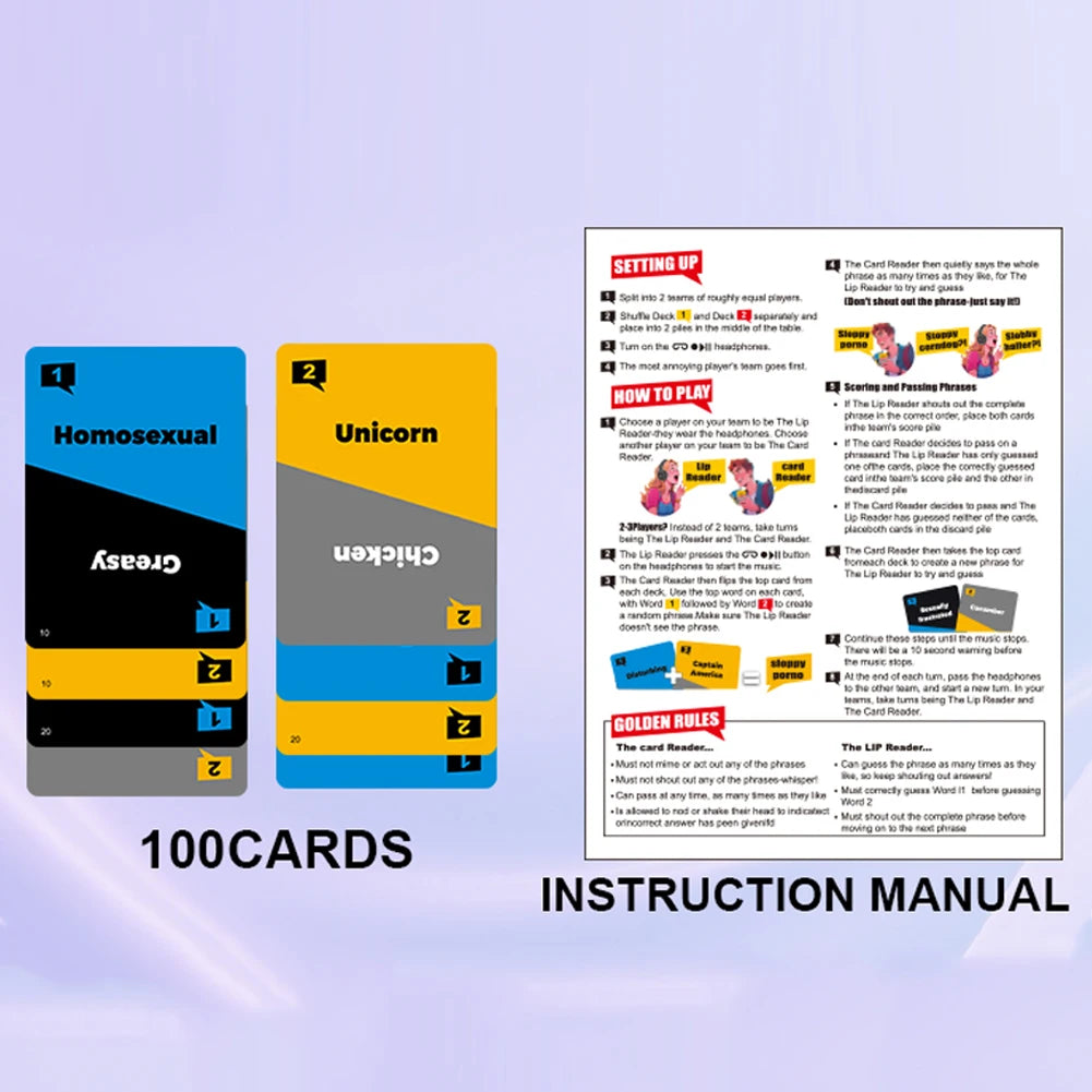 APWIKOGER Sorry What Game Lip Reading Card Game 100 Cards For Ultimate Party Laughs And Endless Phrase Combos