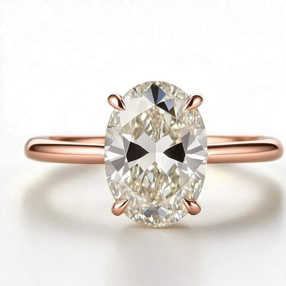 Oval Moissanite Ring Silver Four Claw Setting For Women