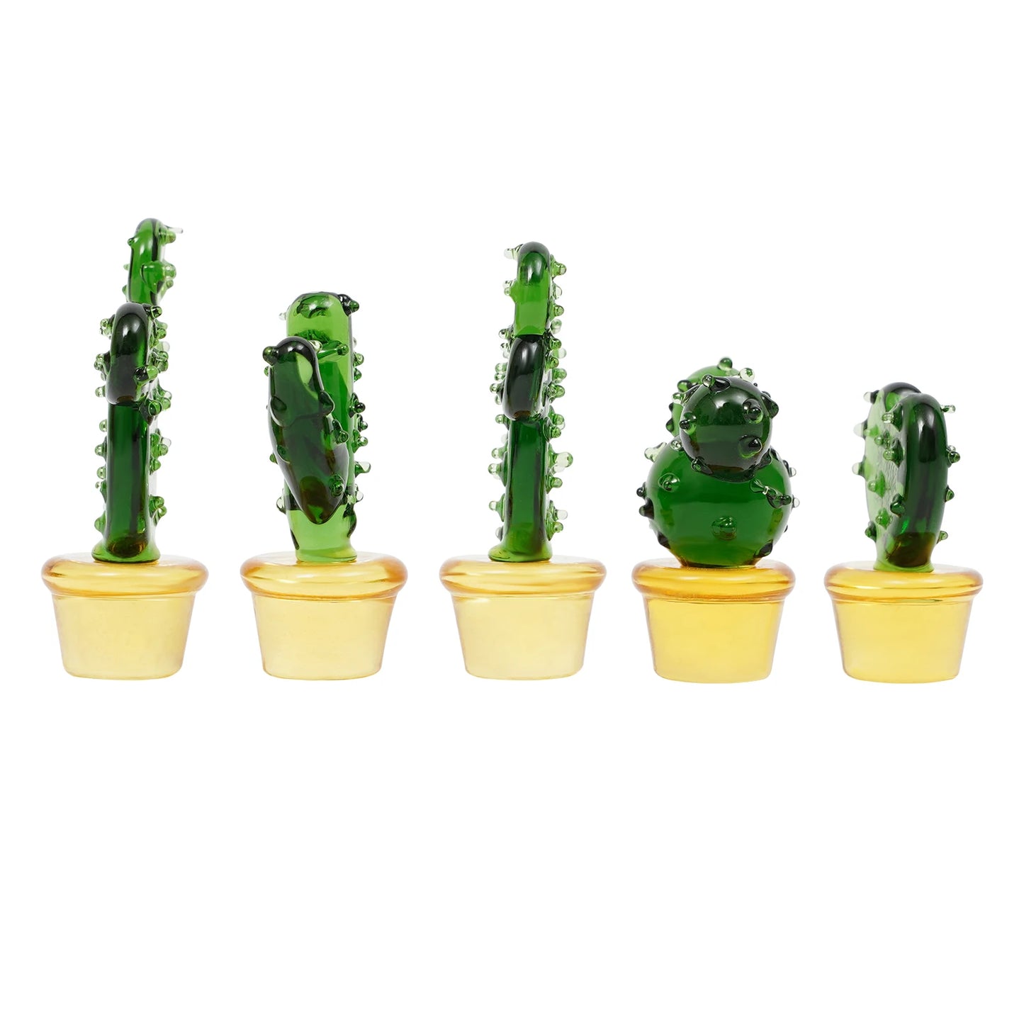 Five Piece Glass Blown Mini Cactus Figurines For Home Decor