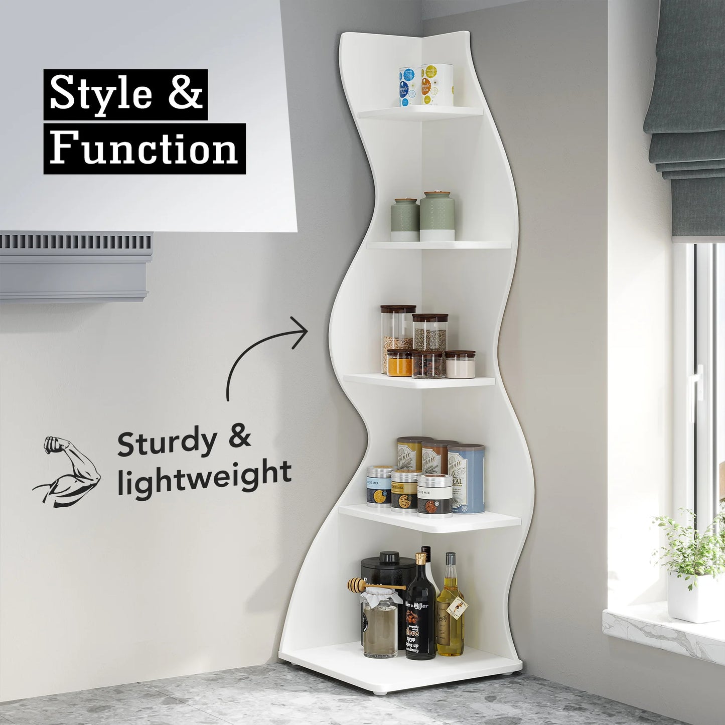 Tribesigns Modern 5 Tier Wooden Corner Storage Shelf