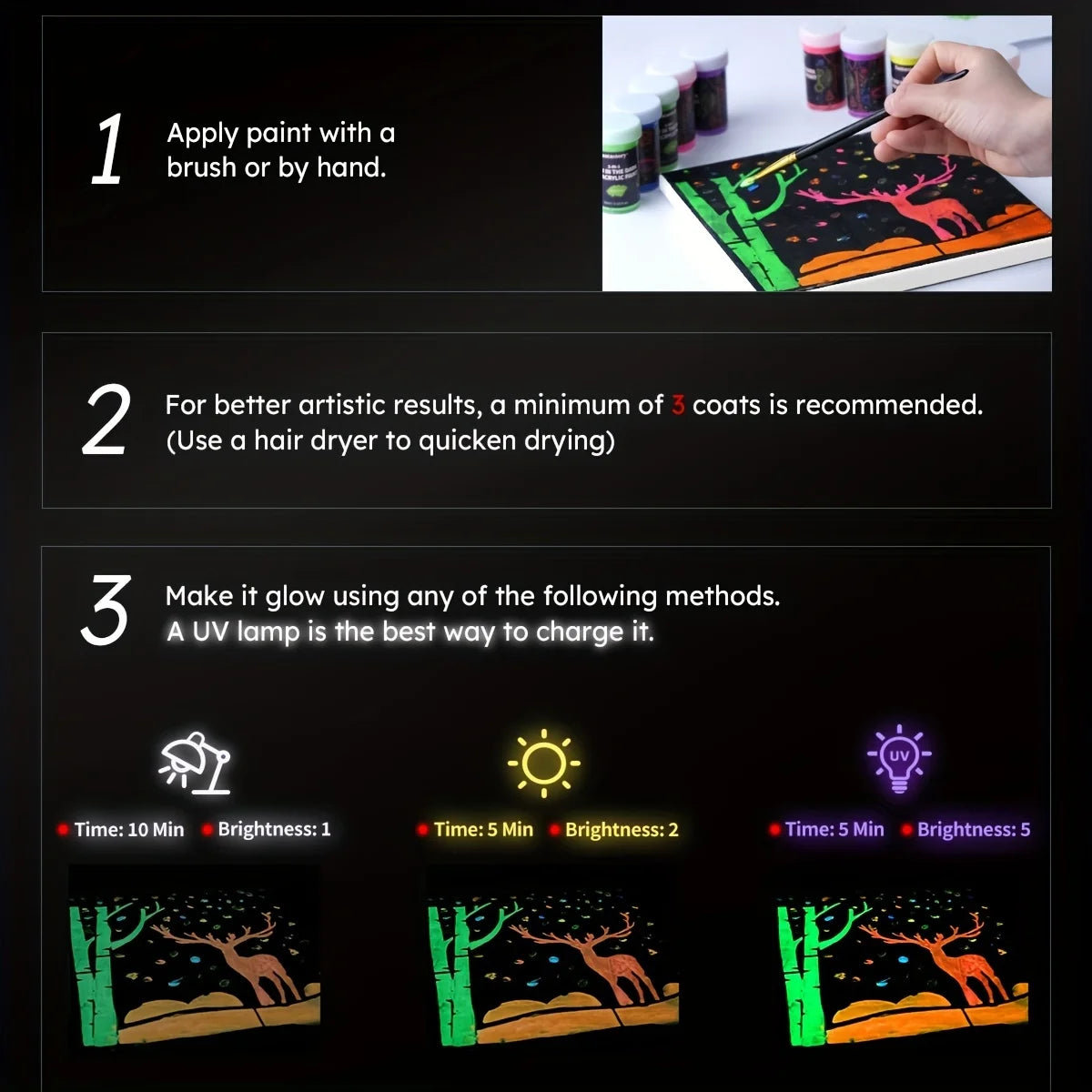 Acrylic Paint Set Multisurface Luminescent Glow In Dark PigmentConcentrationMatrix Formula