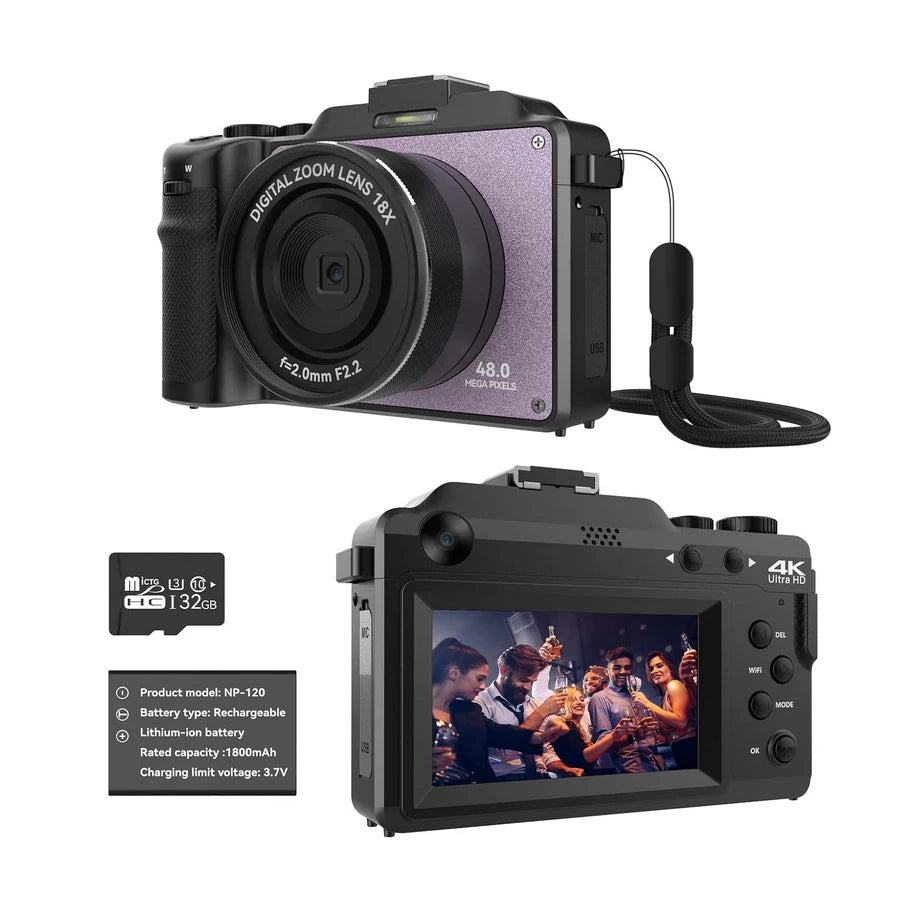 48MP 4K Digital Camera With Dual Cameras And 18x Zoom